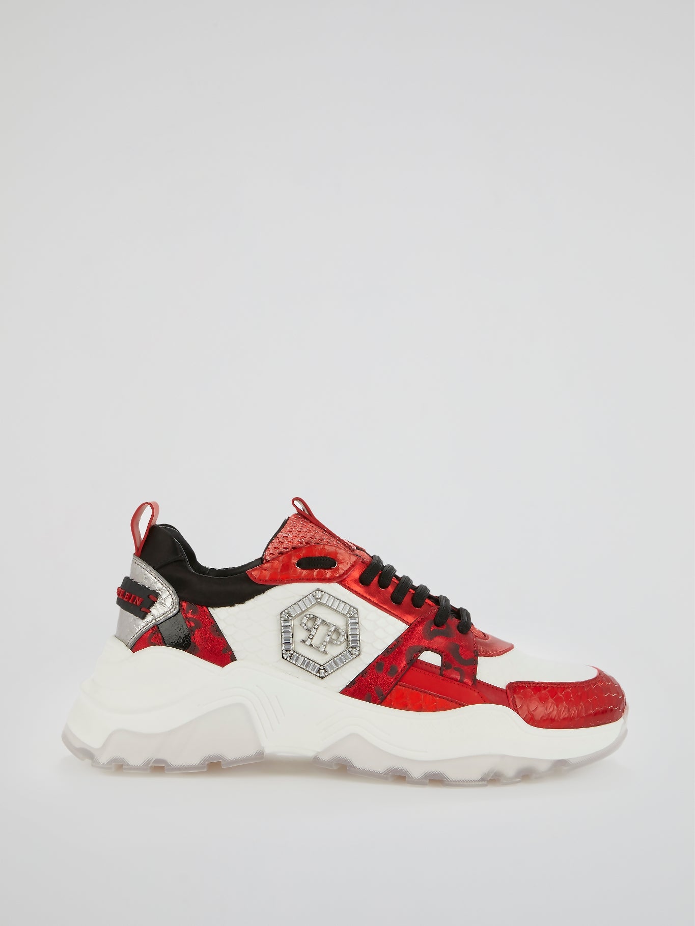 Red Chunky Sole Leather Sneakers