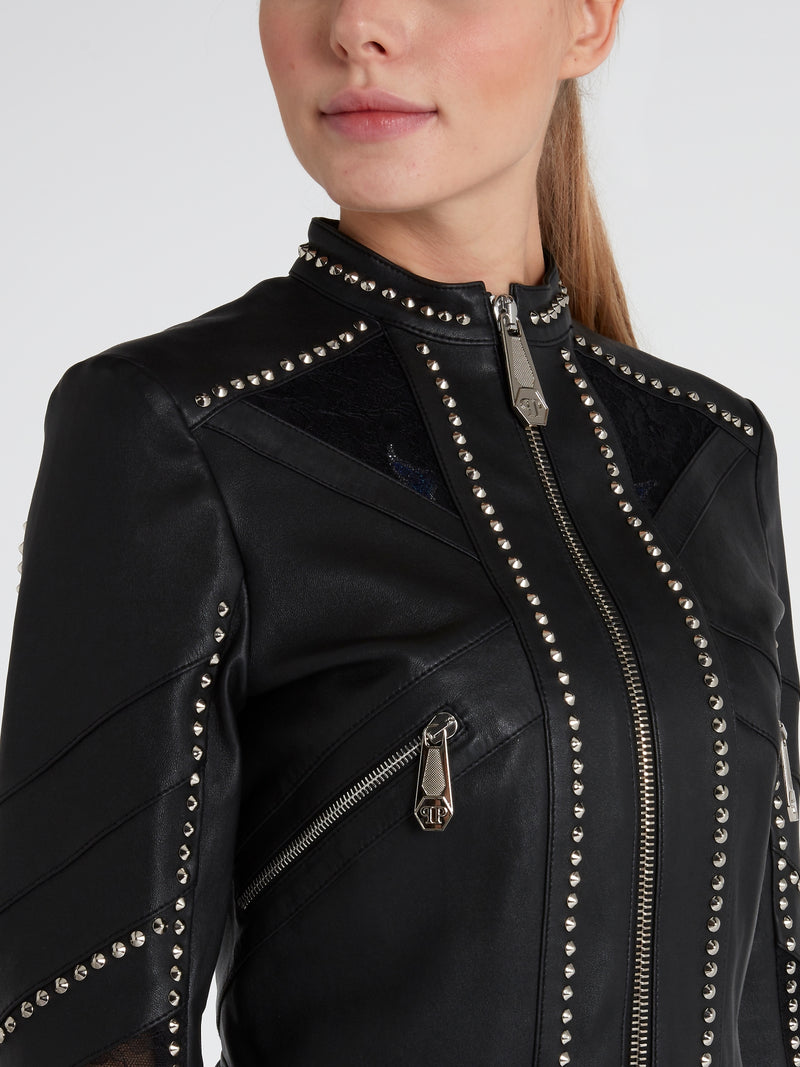 Black Studded Leather Moto Jacket