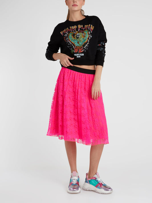 Pink Lace Midi Skirt