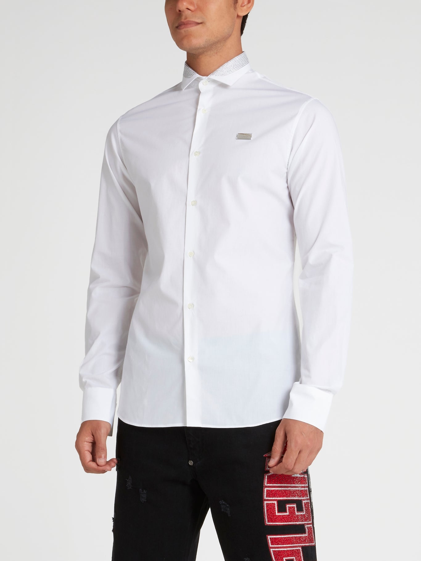 White Studded Long Sleeve Shirt