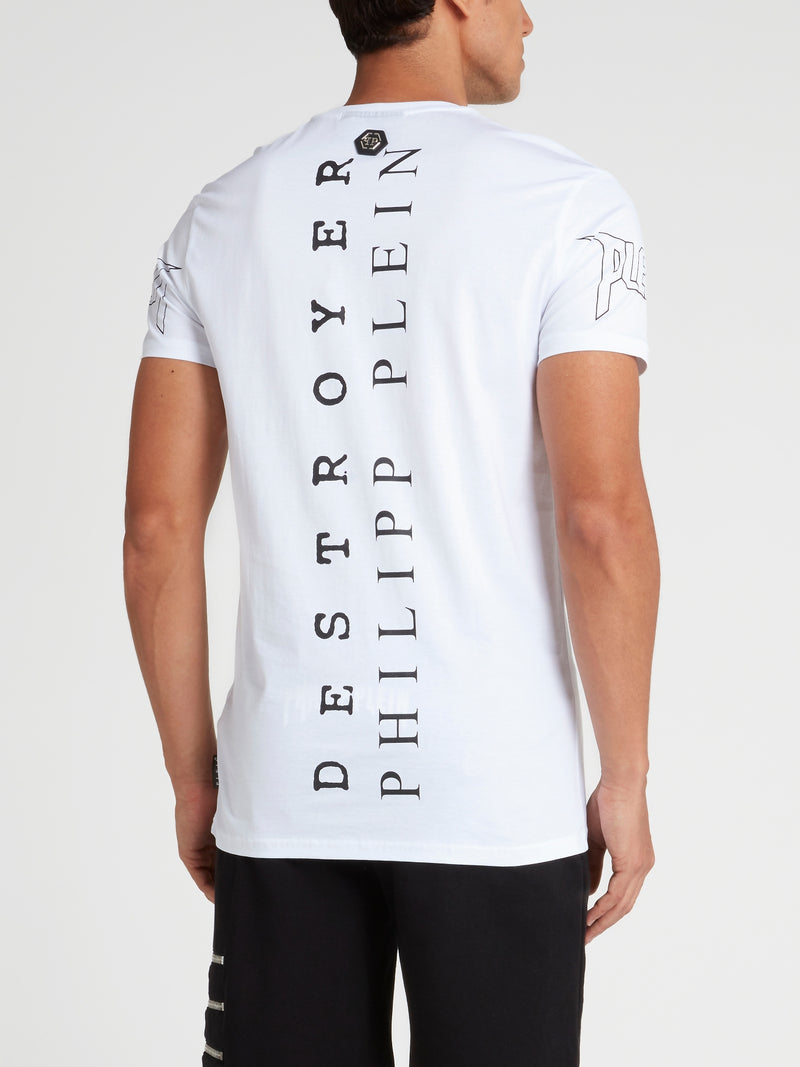 White Studded Graphic T-Shirt