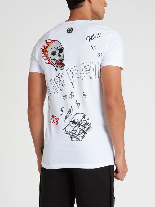 White Graffiti Print T-Shirt