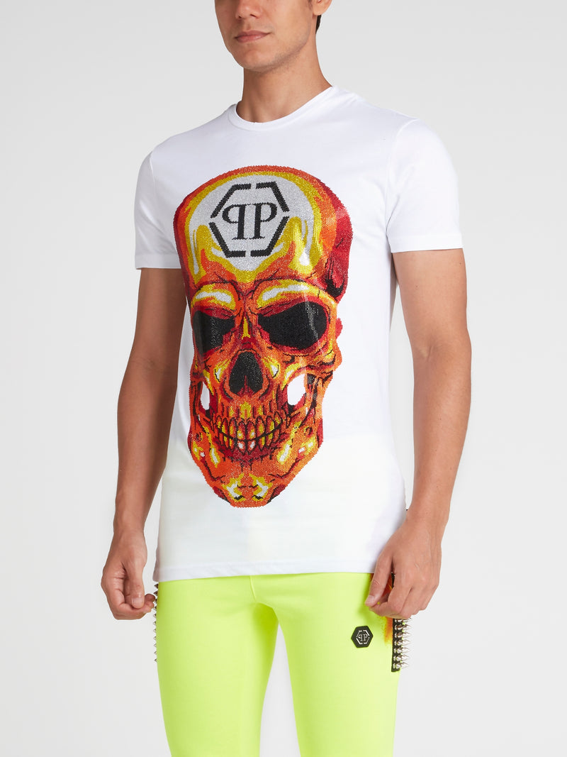 Skull Crystal White Crewneck T-Shirt