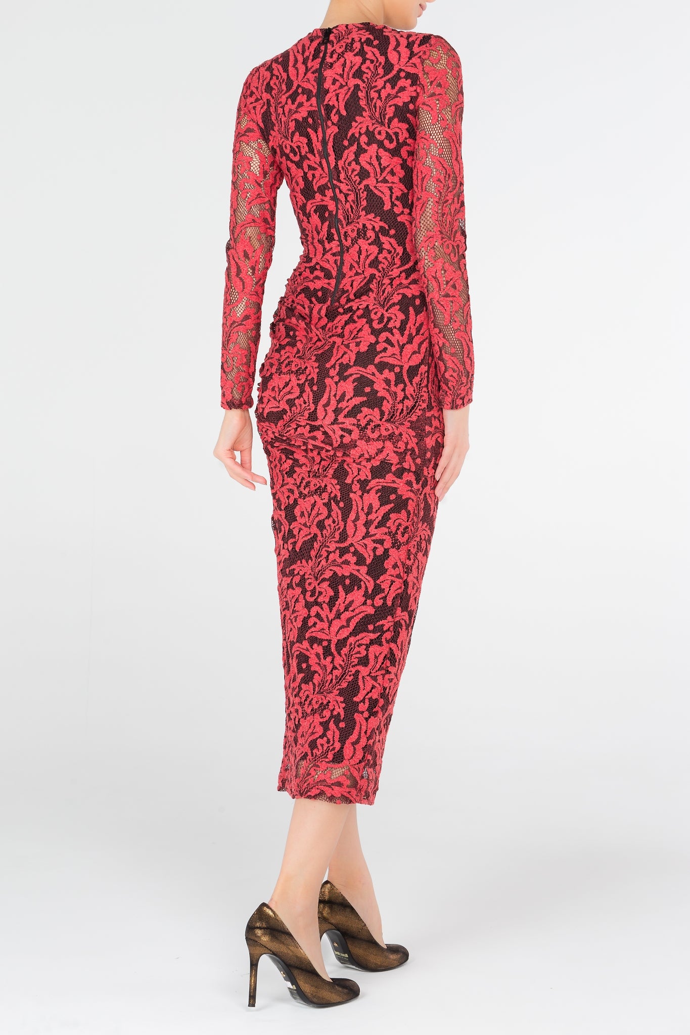 Red Paisley Lace Midi Dress Maison-B-More Global Store Red Paisley Lace Midi Dress Maison-B-More Global Store