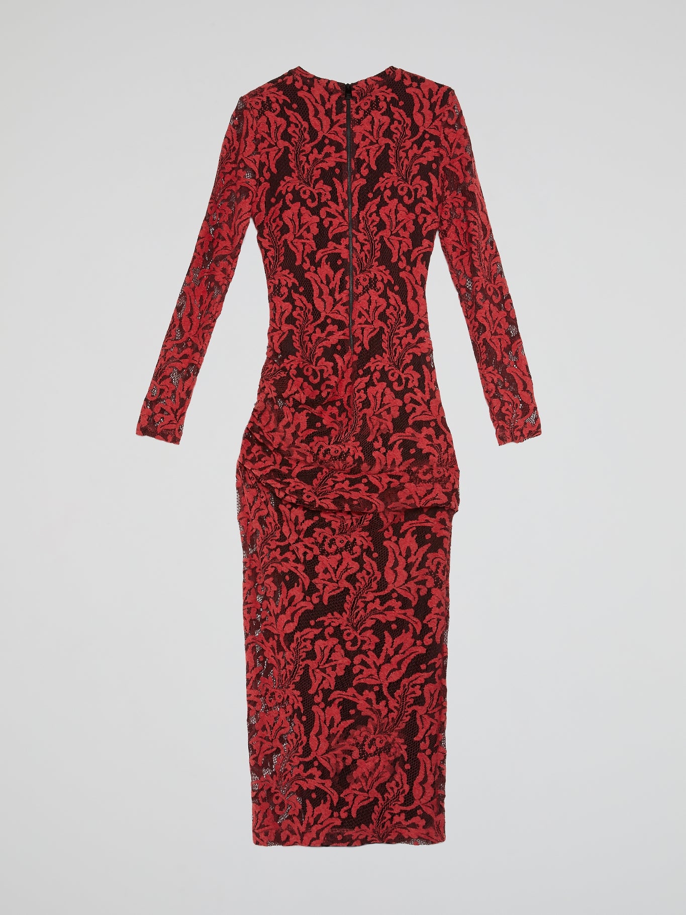 Red Paisley Lace Midi Dress