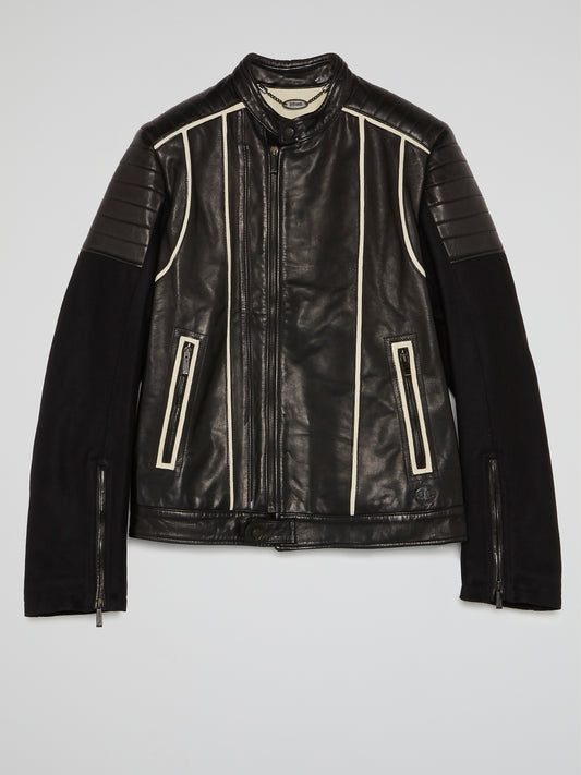 Contrast Lining Leather Jacket