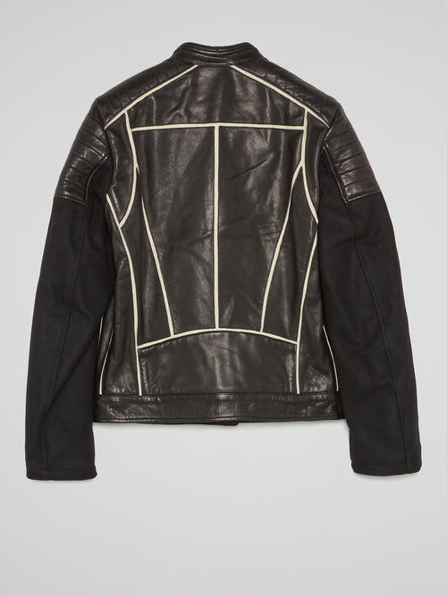 Contrast Lining Leather Jacket