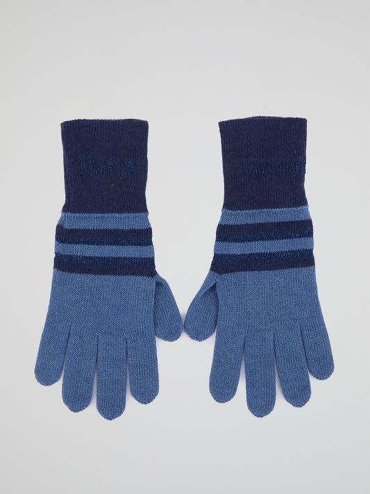 Blue Striped Knitted Gloves