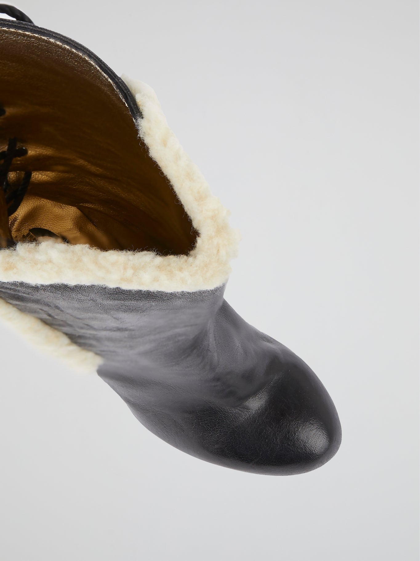 Black Fleece Detail Leather Boots