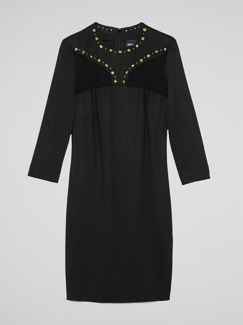 Black Studded Long Sleeve Dress