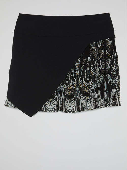 Black Overlay Pleated Mini Skirt
