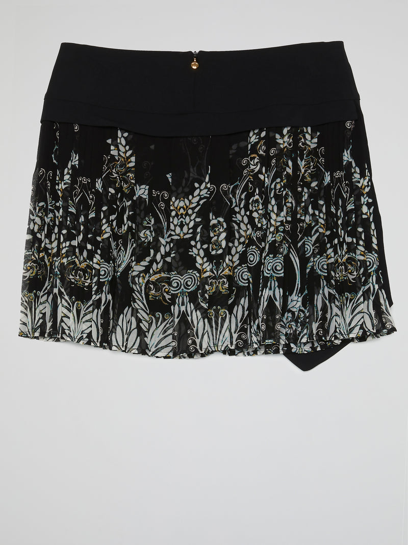 Black Overlay Pleated Mini Skirt