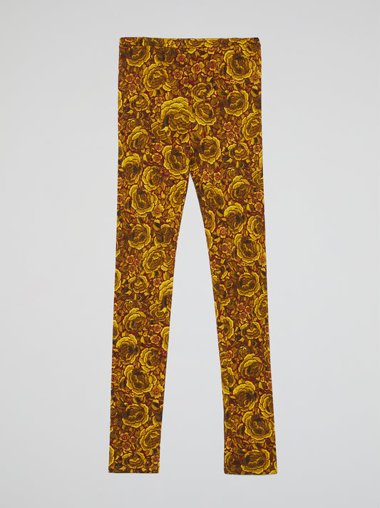 Yellow Floral Print Leggings