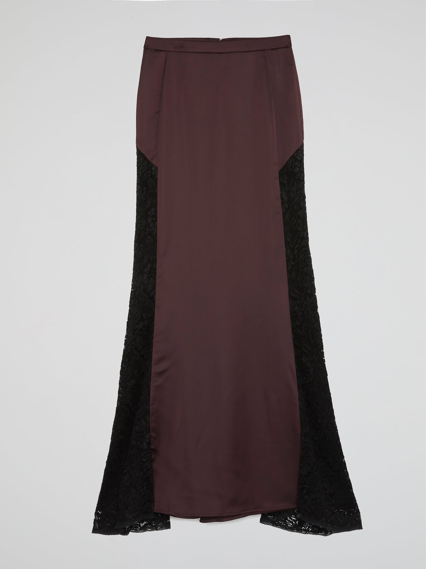 Brown Lace Panel Flared Maxi Skirt