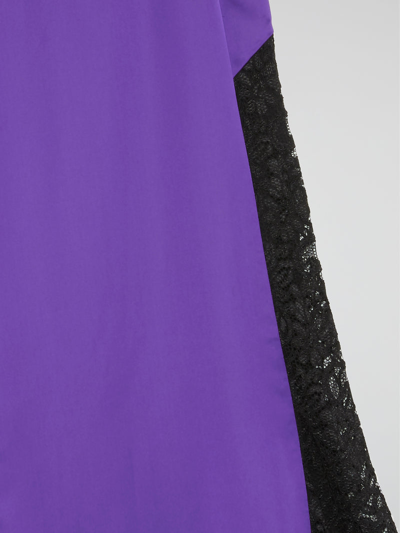 Purple Lace Panel Flared Maxi Skirt