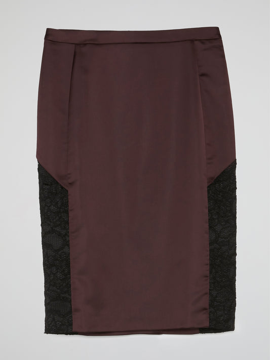 Brown Lace Panel Pencil Skirt