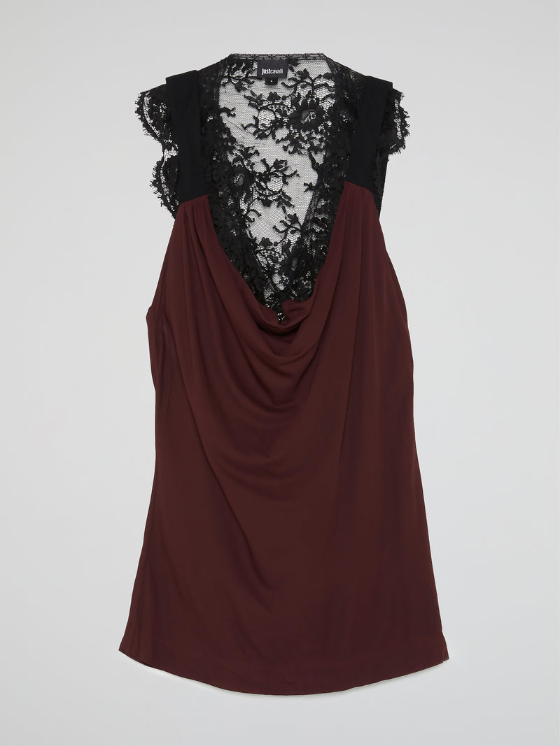 Burgundy Lace Panel Cowl Neck Top