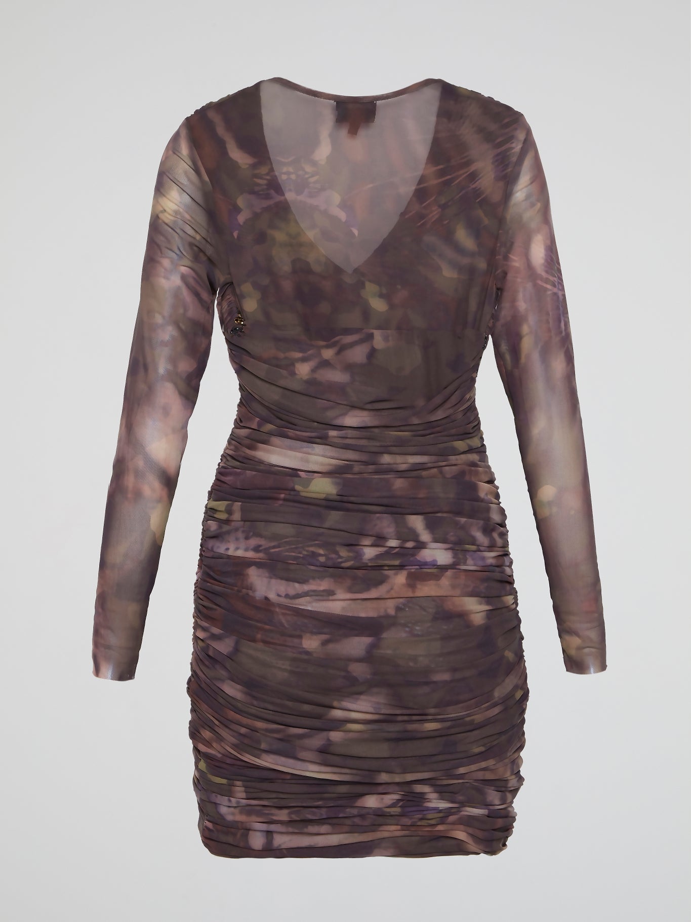 Camo Ruched Long Sleeve Dress