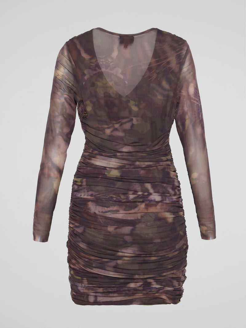 Camo Ruched Long Sleeve Dress