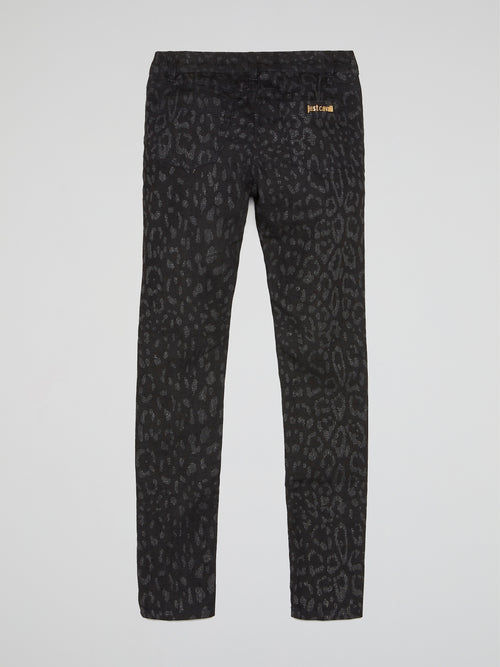 Black Glittered Leopard Print Trousers