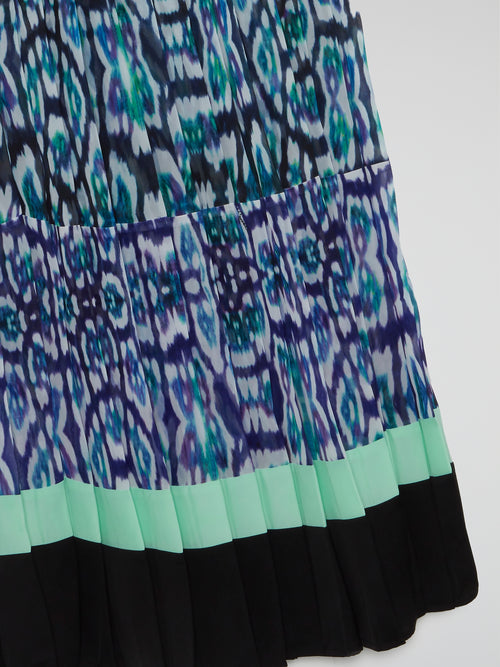 Jacquard Print Pleated Maxi Skirt