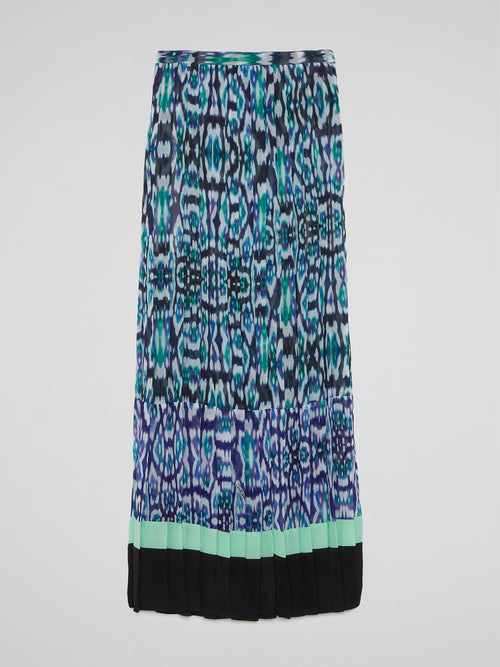 Jacquard Print Pleated Maxi Skirt