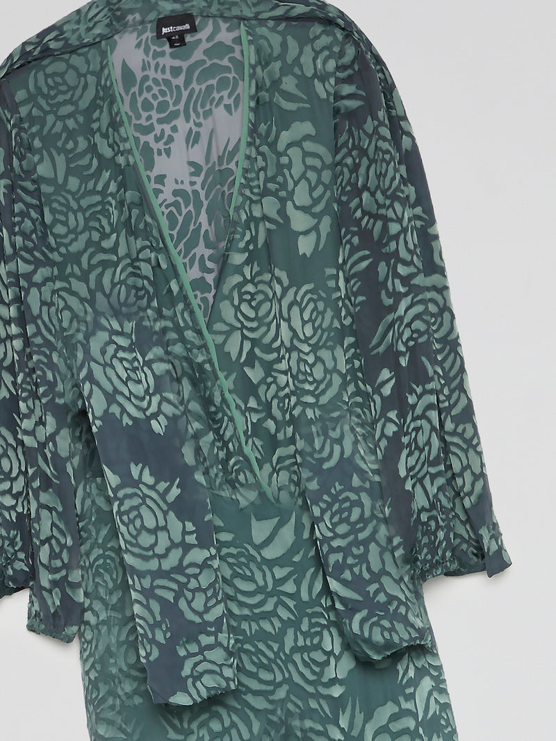 Green Floral Print Kimono Dress