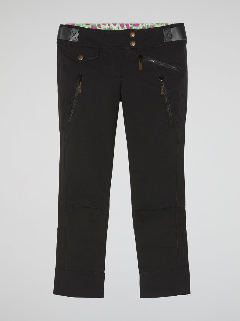 Black Zipper-Detail Pants