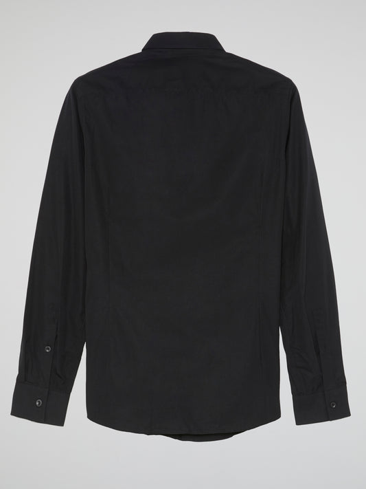 Black Pleated Bib Shirt
