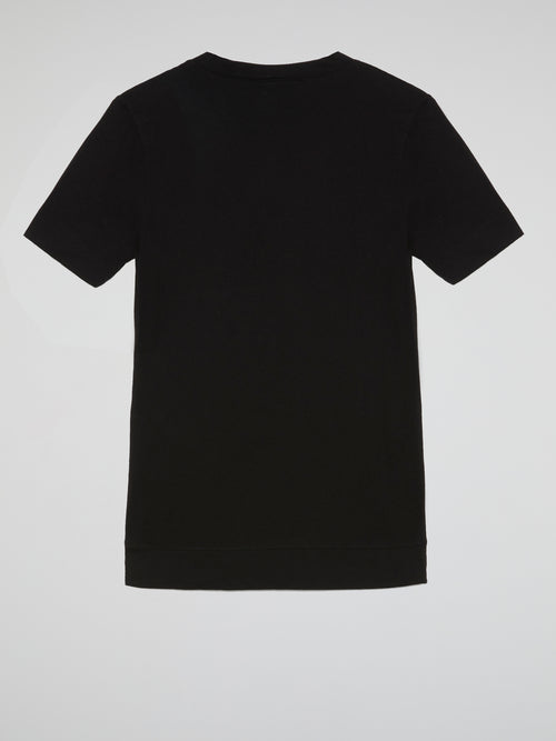 Black Printed V-Neck T-Shirt