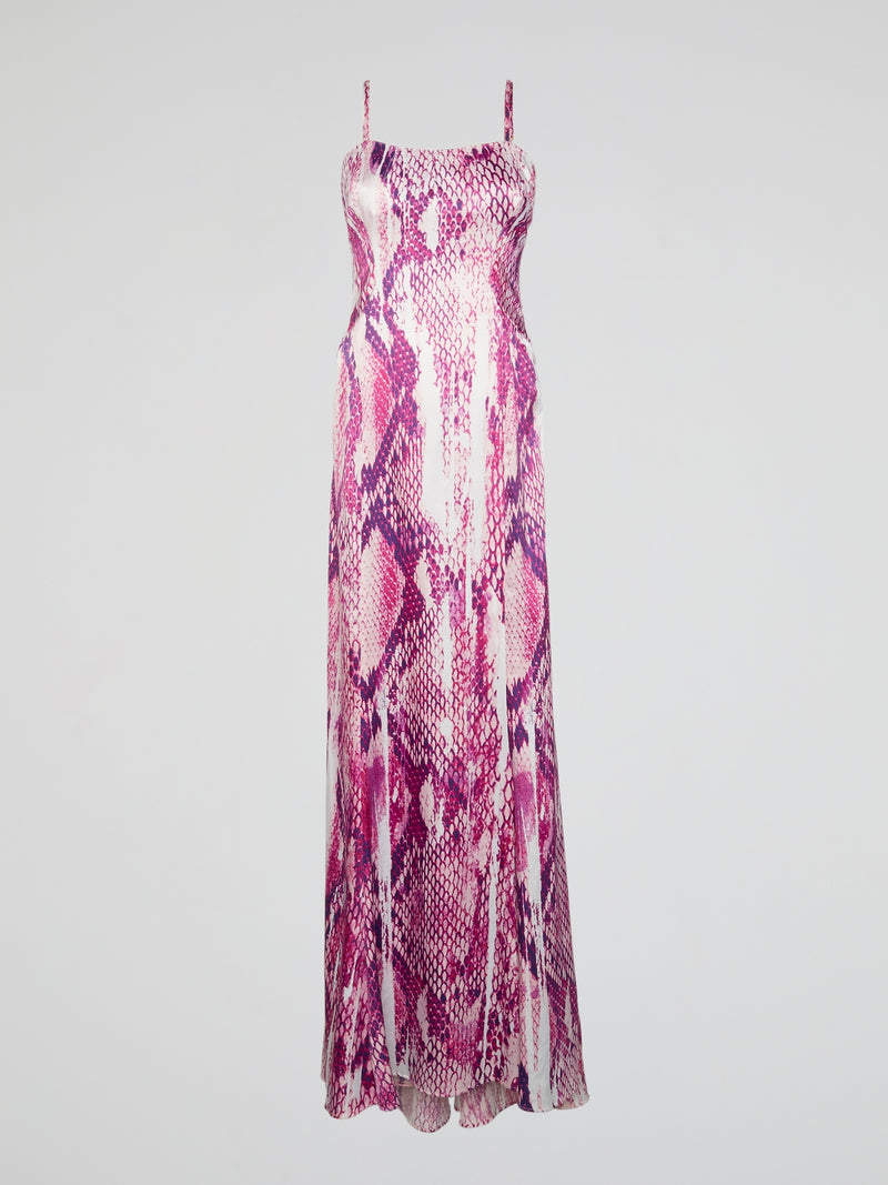 Pink Reptile Print Sleeveless Long Dress