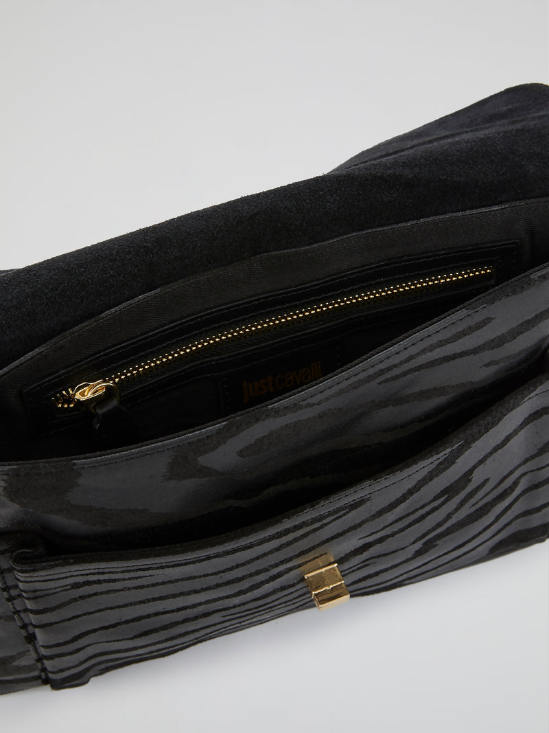 Black Zebra Effect Leather Handbag