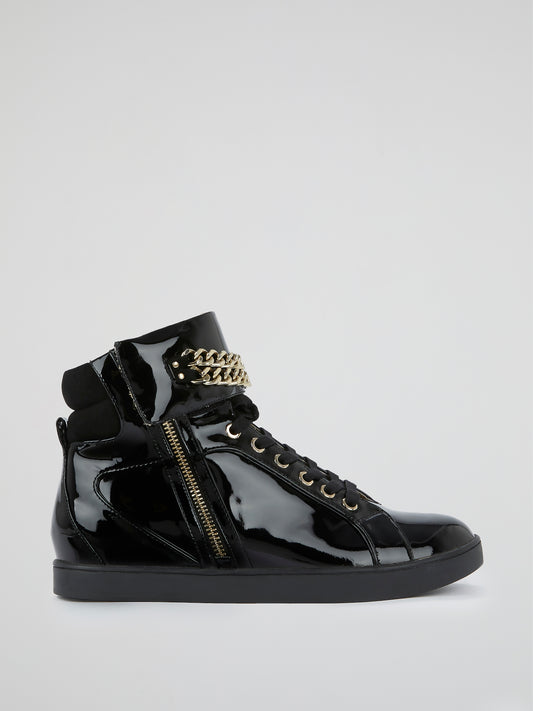 Black Patent Leather High-Top Shoes