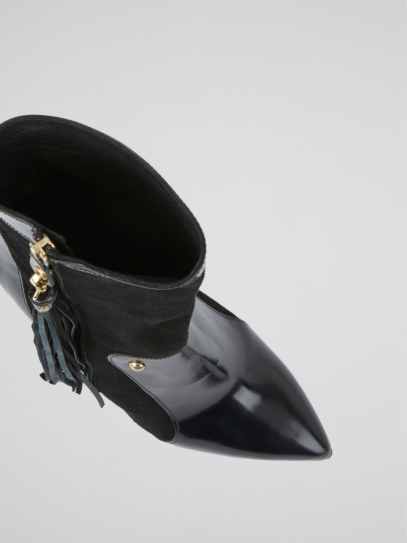 Black Tassel-Detail Boots
