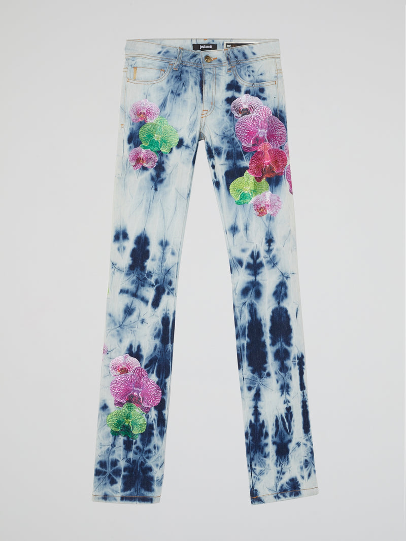 Orchid Print Tie-Dye Jeans