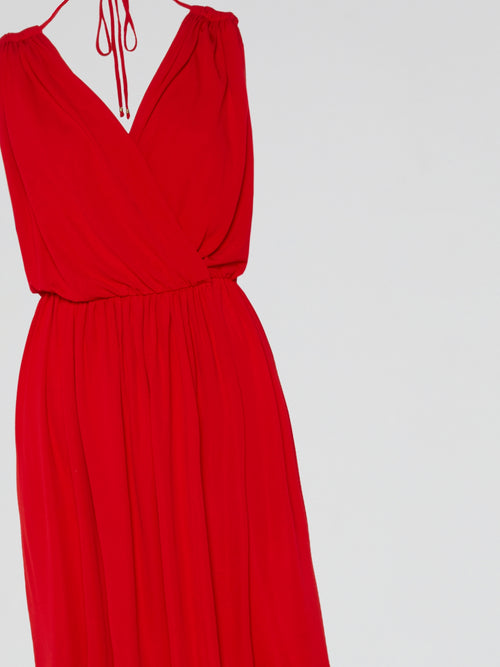 Red Halter Neck Maxi Dress