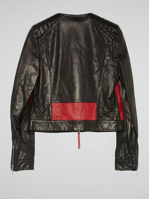 Colour Block Leather Jacket