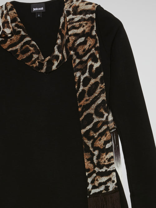 Black Leopard Print Panel Dress