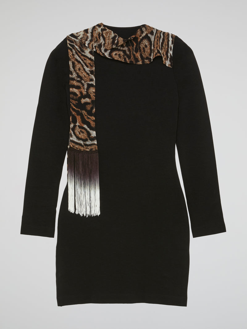 Black Leopard Print Panel Dress