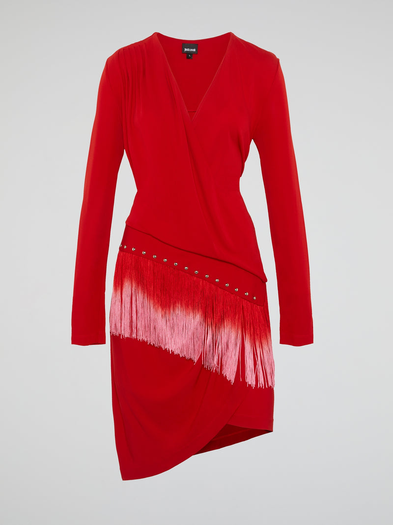 long sleeve red fringe dress Elegant Red Knitted Long Sleeve Fringe Dress