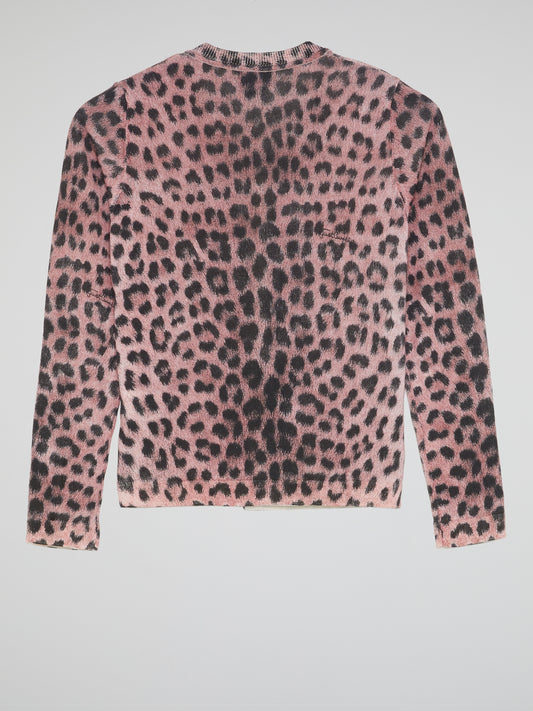 Pink Leopard Print Button Up Top