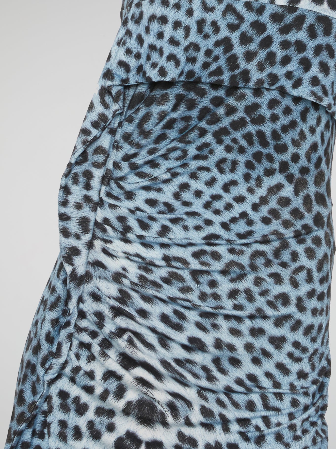 Blue Leopard Print Draped Sleeveless Dress