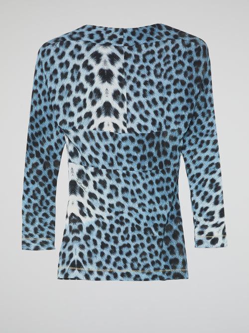 Blue Leopard Print Top