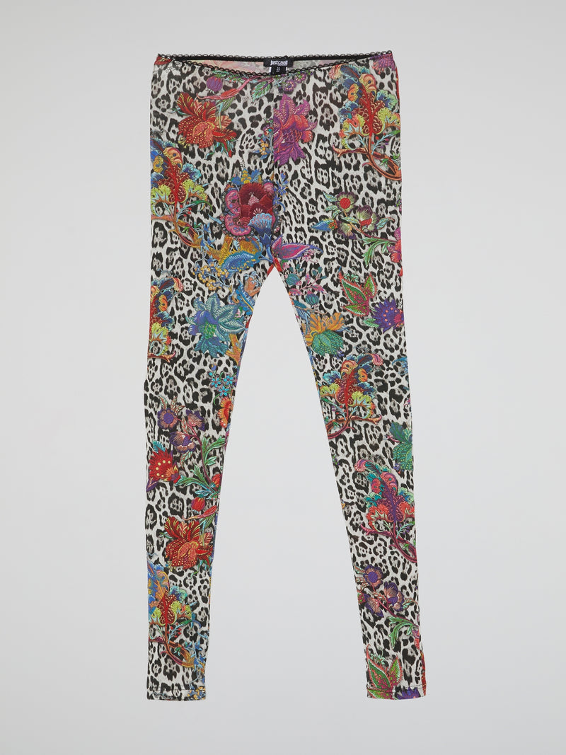 Leopard-Floral Print Leggings