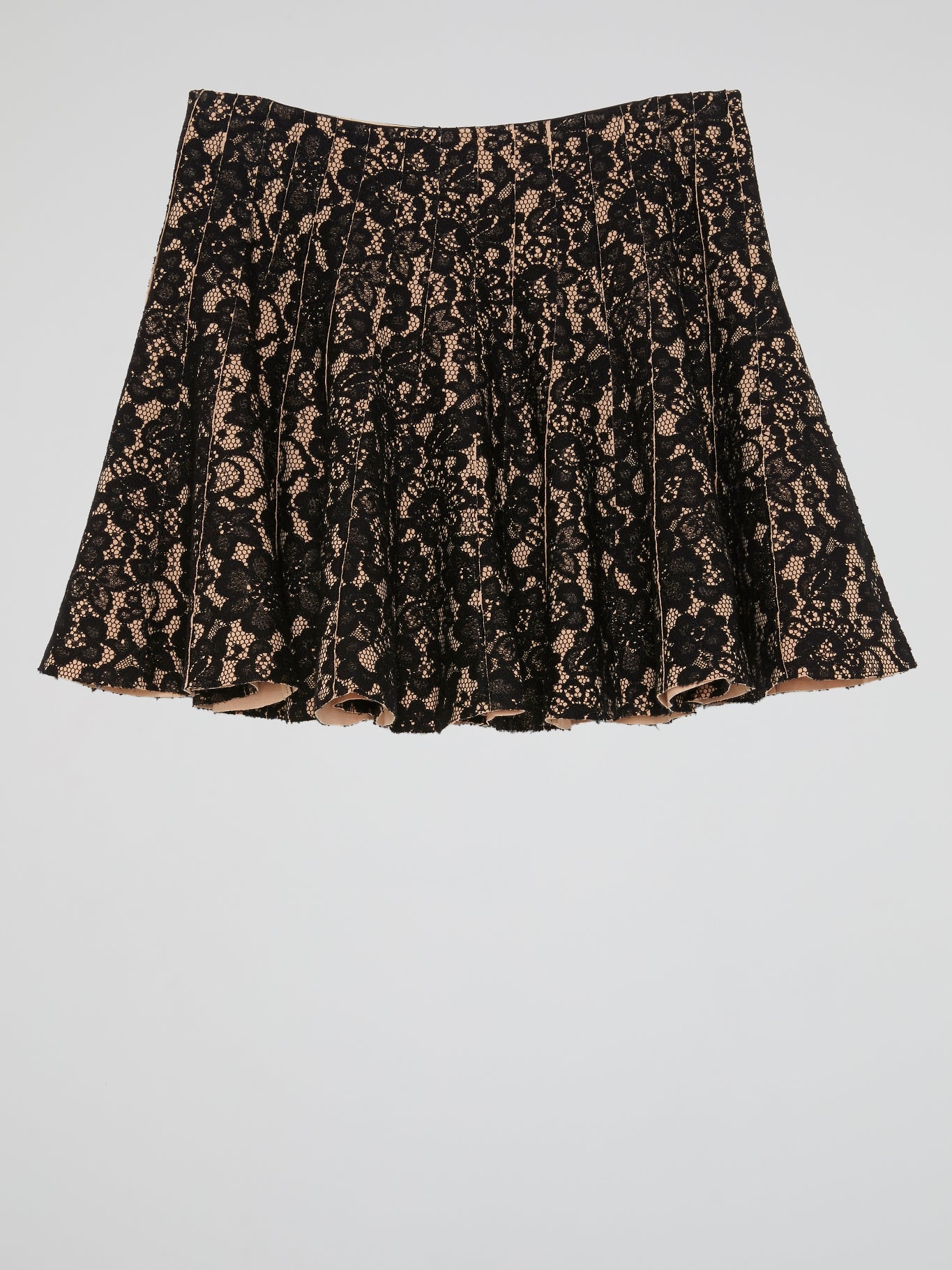 Black Lace Pleated Mini Skirt