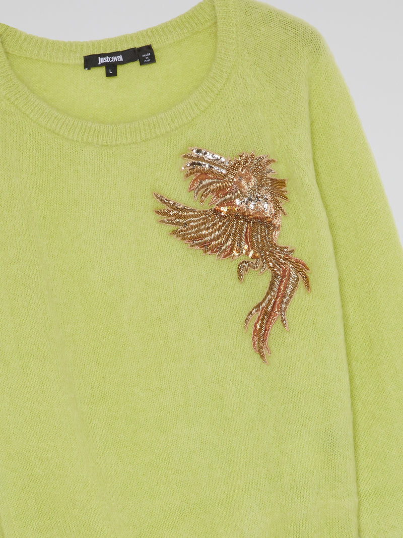 Green Embellished Knit Sweater