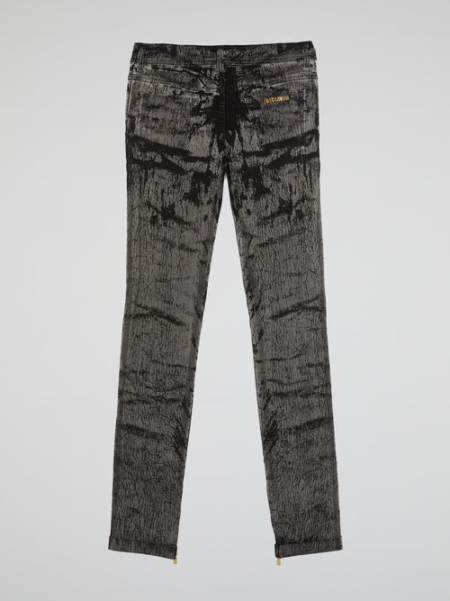 Grey Zip-Detail Distressed Pants