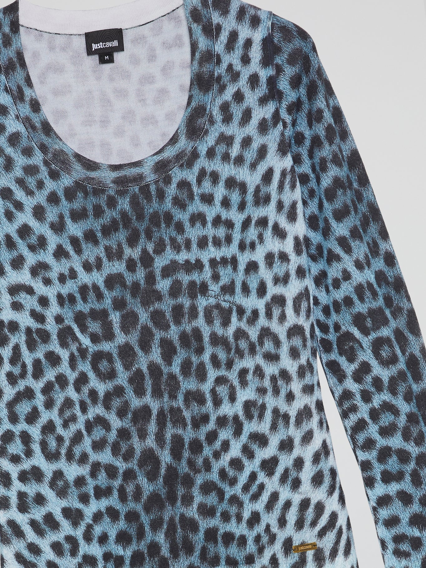 Blue Leopard Print Long Sleeve Top