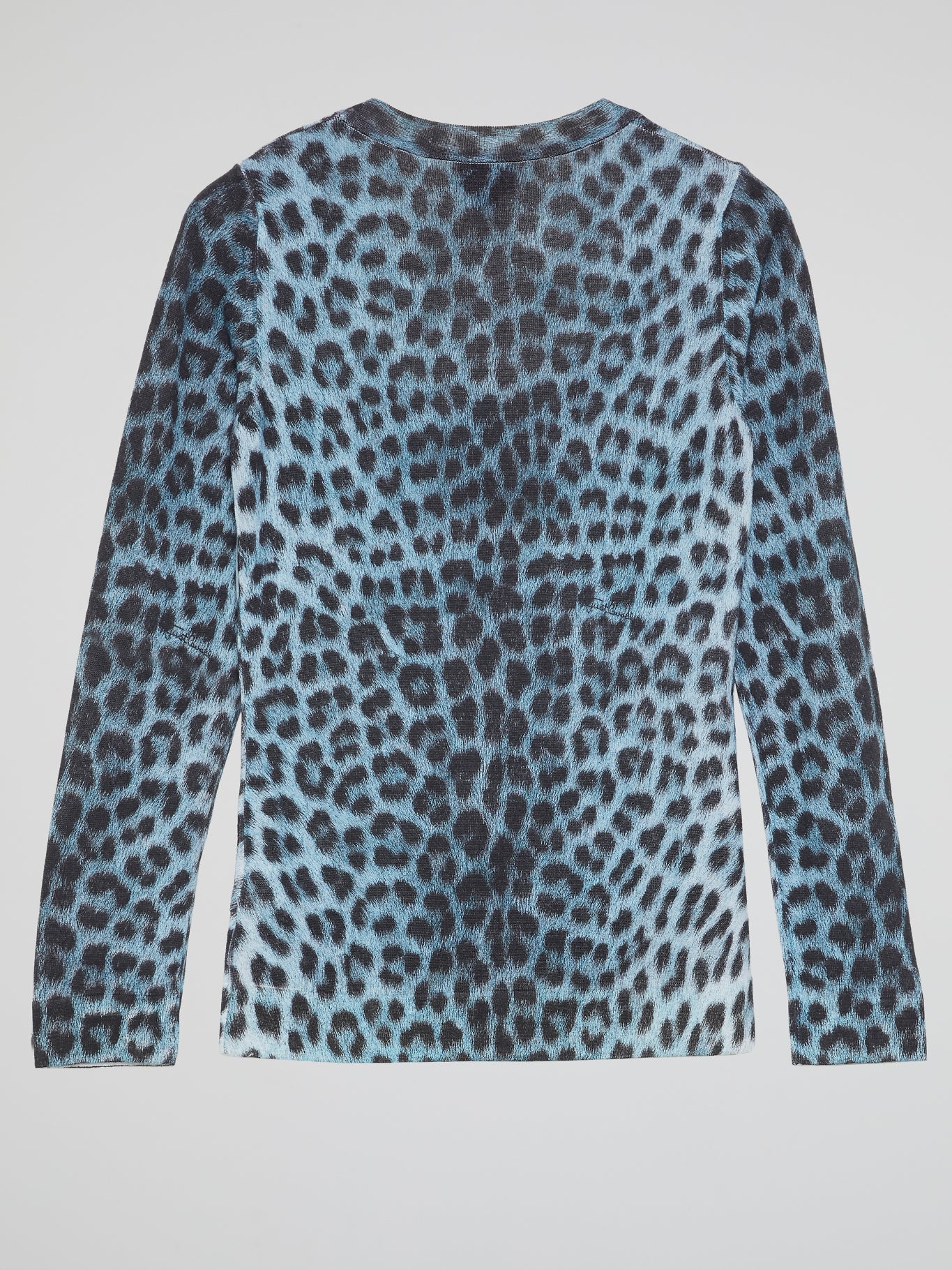 Blue Leopard Print Long Sleeve Top