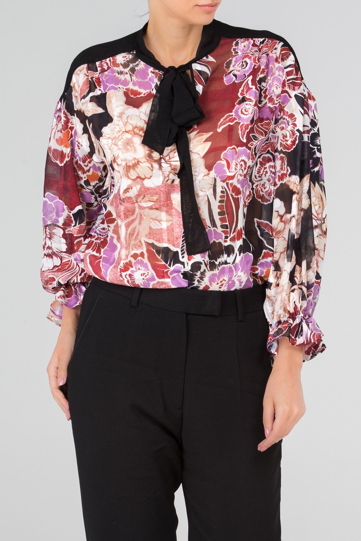 open lace back dress Purple Floral Bow Tie Shirt – Maison-B-More Global Store
